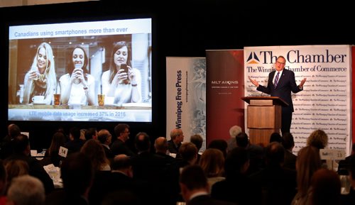 
WAYNE GLOWACKI / WINNIPEG FREE PRESS

George Cope, pres. and CEO of Bell Canada and BCE speaks at the Winnipeg Chamber of Commerce luncheon Tuesday in the Delta Hotel. Martin Cash story  May 30 2017