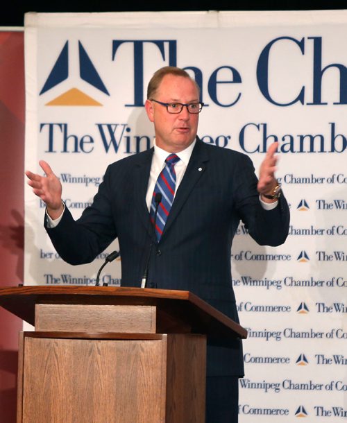 WAYNE GLOWACKI / WINNIPEG FREE PRESS

George Cope, pres. and CEO of Bell Canada and BCE speaks at the Winnipeg Chamber of Commerce luncheon Tuesday in the Delta Hotel. Martin Cash story  May 30 2017