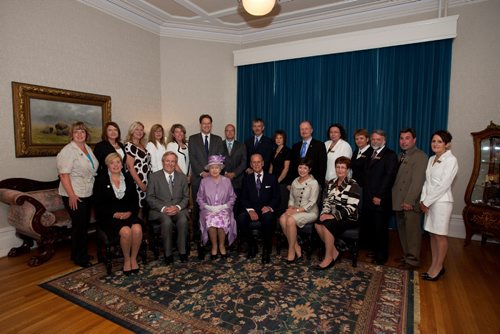 Dwight MacAulay (left of HM), secretary, Order of Manitoba Advisory Council, and chief protocol officer for the province of Manitoba with Queen Elizabeth during the Royal Tour to Winnipeg in 2010.
100703 - Tuesday, May 30, 2010
