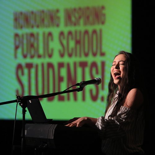 JASON HALSTEAD / WINNIPEG FREE PRESS

Carman Collegiate student Faouzia Ouihya performs at the 20th annual Manitoba Teachers' Society Young Humanitarian Awards, on May 24, 2017 at the Fairmont Hotel. (See Social Page)