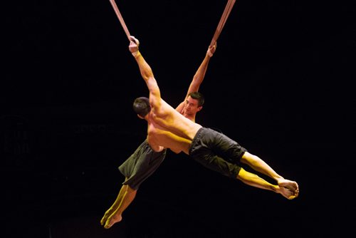 MIKE DEAL / WINNIPEG FREE PRESS
Strap Act performers Vitali Tomanov (background) and Marat Dashempilov (foreground) during rehearsal at Cirque du Soleil's production of Kurios which will be running from June 2 to July 9th.
170531 - Wednesday, May 31, 2017.