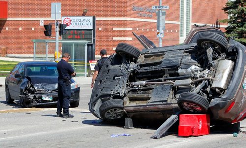 BORIS MINKEVICH / WINNIPEG FREE PRESS
Various photos from a serious MVC. A cyclist in the wrong place at the wrong time was rushed to hospital Wednesday in critical condition after two vehicles collided at Fermor Avenue and St. Mary's Road May 31, 2017