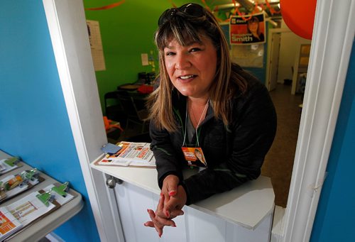 PHIL HOSSACK / WINNIPEG FREE PRESS  -  Bernadette Smith poses in her Selkirk Ave campaign office Wednesday. See Larry Kusch story.  -  May 31 2017