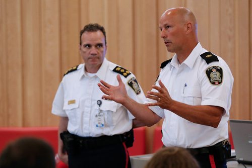 JOHN WOODS / WINNIPEG FREE PRESS
Winnipeg Police chief Danny Smyth listens to Inspector Jamie Blunden at a community meeting in Winnipeg Monday, June 5, 2017.