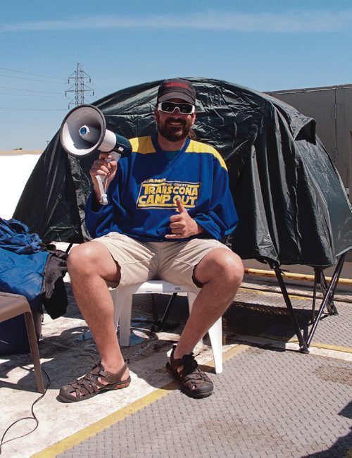 Canstar Community News May 31, 2017 - Greg Veosovich, manager of the Tim Horton's at 1495 Regent Ave. West, spent the week camping on the roof to raise money for the Tim Horton's Children's Foundation. This year, Veosovich's Great Transcona Camp Out raised over $12,000 for the foundation. (SHELDON BIRNIE/CANSTAR/THE HERALD)