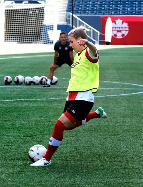 PHIL HOSSACK / WINNIPEG FREE PRESS  -   Team Canada's Sophie Schmidt on the pitch in scrimmage practice at Investors Group Field Wednesday. See Jason Bell's story.  -  June 7, 2017
