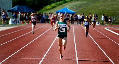 PHIL HOSSACK / WINNIPEG FREE PRESS  -   Victoria Tachinski heads for the finish meters ahead of any competition in the Women's 400  meter event Thursday afternoon at the Provincial Track and Field meet, see story.   -  June 2, 2017