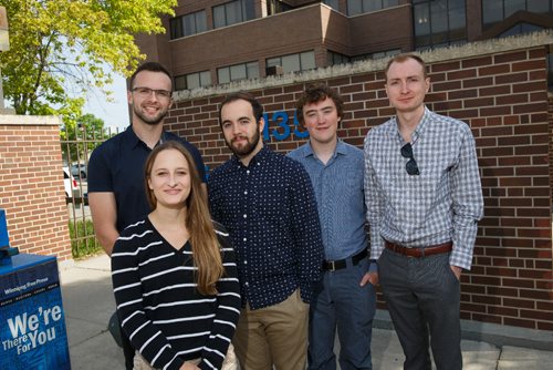 MIKE DEAL / WINNIPEG FREE PRESS
Winnipeg Free Press interns (from left) Taylor Allen, Stefanie Lasuik, Ben Waldman, Justin Samanski-Langille, and Ryan Thorpe.
170609 - Friday, June 09, 2017.