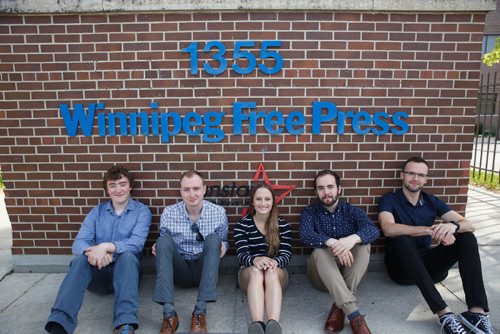 MIKE DEAL / WINNIPEG FREE PRESS
Winnipeg Free Press interns (from left) Justin Samanski-Langille, Ryan Thorpe, Stefanie Lasuik, Ben Waldman, and Taylor Allen.
170609 - Friday, June 09, 2017.