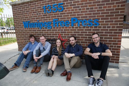 MIKE DEAL / WINNIPEG FREE PRESS
Winnipeg Free Press interns (from left) Justin Samanski-Langille, Ryan Thorpe, Stefanie Lasuik, Ben Waldman, and Taylor Allen.
170609 - Friday, June 09, 2017.