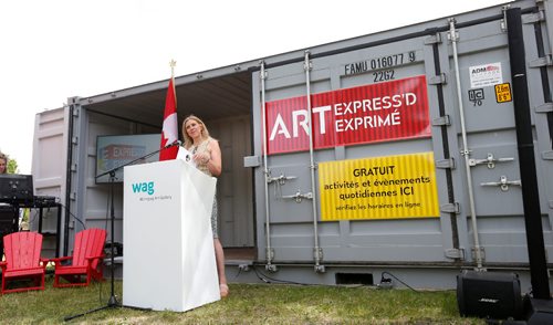 WAYNE GLOWACKI / WINNIPEG FREE PRESS
¤ Rachel Baerg, Head of Education with the Winnipeg Art Gallery at the launch of the WAGs Canada 150 initiative ART EXPRESSD/ART EXPRIMÉ at the Parks Canada Place at The Forks National Historic Site Friday. This six-metre metal shipping container will host free art-making workshops throughout the summer while three others will be transformed into mobile art studios that will travel to every province and territory this summer. Stefanie Lasuik story. June 9 2017