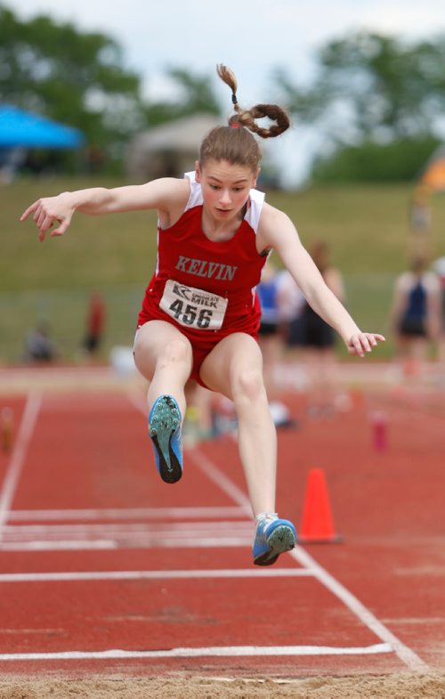 WAYNE GLOWACKI / WINNIPEG FREE PRESS

Erin Smith from Kelvin High School competing in the Varsity Girls Triple Jump event at the 2017 Provincial High School Milk Track and Field Championship at the University of Manitoba Stadium Saturday.   ¤For Taylor Allen story. June 10   2017