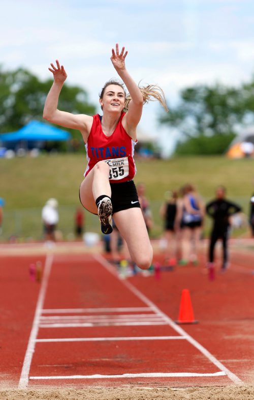 WAYNE GLOWACKI / WINNIPEG FREE PRESS

Ashton Stewart from Shaftesbury High School competing in the Varsity Girls Triple Jump event at the 2017 Provincial High School Milk Track and Field Championship at the University of Manitoba Stadium Saturday.   ¤For Taylor Allen story. June 10   2017
