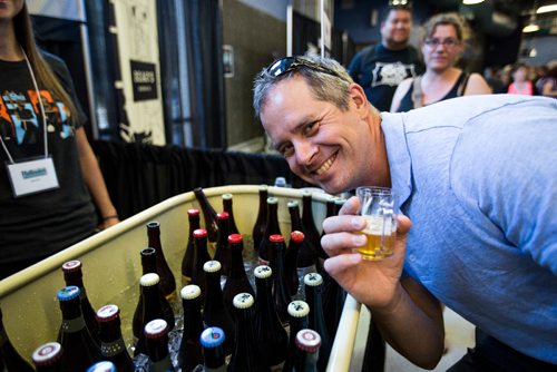 JUSTIN SAMANSKI-LANGILLE / WINNIPEG FREE PRESS
Jeff Thillgosh poses infront of the Beau's Brewery booth at the Flatlander's Beer Festival Saturday. Over 250 beers and ciders from around the world are available at this years festival.
170610 - Saturday, June 10, 2017.