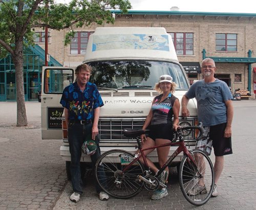 Canstar Community News June 7, 2017 - (From left) Rick Bolton, Paddy Quiring, and Walter Janzen have completed 2,444 kilometres of their 6350 kilometre Rwalk the Nation cross Canada tour. (SHELDON BIRNIE/CANSTAR/THE HERALD)