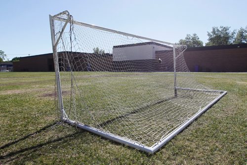 JOHN WOODS / WINNIPEG FREE PRESS
Unsecured portable soccer goal at General Wolfe Junior High School Monday, June 12, 2017. A few children have died when the goals fell on them as they swung or climbed on the posts