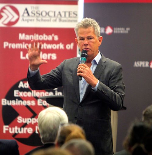 BORIS MINKEVICH / WINNIPEG FREE PRESS
David Foster, the songwriter, record producer and philanthropist is this years recipient of the International Distinguished Entrepreneur Award (IDEA) given every year by the Associates of the Asper School of Business (big gala fundraiser is this evening). Here he speaks to the Asper students from about in the main floor lounge of the Drake Centre, U of M.  June 13, 2017
