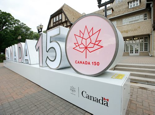 WAYNE GLOWACKI / WINNIPEG FREE PRESS
The sign to celebrate Canadas 150th this year in front of the Pavilion in the Assiniboine Park. The Canada 150 3D public art installation is one of 19 signs that will be on display across Canada as part of the Sesquicentennial celebrations.¤
For story. June 13 2017