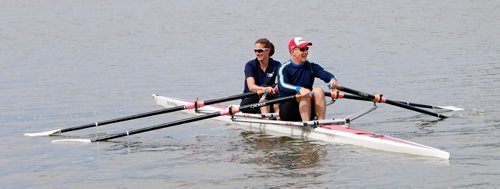 WAYNE GLOWACKI / WINNIPEG FREE PRESS

Free Press Sports editor Steve Lyons gets an introduction to rowing from Olympian Janine Stephens at the Winnipeg Rowing Club.    Steve Lyons column. June 13   2017