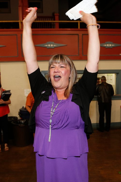 JOHN WOODS / WINNIPEG FREE PRESS
Bernadette Smith with the NDP celebrates a win in the Point Douglas by-election Tuesday, June 13, 2017.