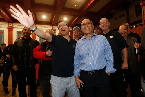 JOHN WOODS / WINNIPEG FREE PRESS
Bernadette Smith with the NDP supporters celebrate a win in the Point Douglas by-election Tuesday, June 13, 2017.