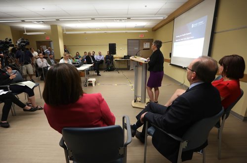 RUTH BONNEVILLE / WINNIPEG FREE PRESS


 Lori Lamont, WRHA vice president of interprofessional practice  shares update at press conference titled  Healing our Health System Plan Implementation, at WRHA offices Wednesday.  
 
WRHA leadership give presentation outlining timeline for first phase of healthcare system changes. 

 
June 14, 2017