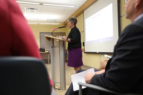 RUTH BONNEVILLE / WINNIPEG FREE PRESS


 Lori Lamont, WRHA vice president of interprofessional practice  shares update at press conference titled  Healing our Health System Plan Implementation, at WRHA offices Wednesday.  
 
WRHA leadership give presentation outlining timeline for first phase of healthcare system changes. 

 
June 14, 2017