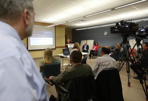 RUTH BONNEVILLE / WINNIPEG FREE PRESS


 Lori Lamont, WRHA vice president of interprofessional practice  shares update at press conference titled  Healing our Health System Plan Implementation, at WRHA offices Wednesday.  
 
WRHA leadership give presentation outlining timeline for first phase of healthcare system changes. 

 
June 14, 2017