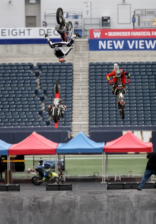 TREVOR HAGAN / WINNIPEG FREE PRESS
Nitro Circus performers at Investors Group Field, Wednesday, June 14, 2017.