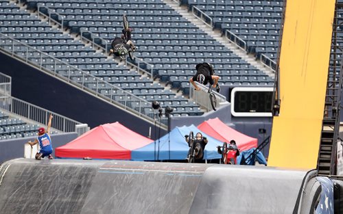 TREVOR HAGAN / WINNIPEG FREE PRESS
Nitro Circus performers at Investors Group Field, Wednesday, June 14, 2017.