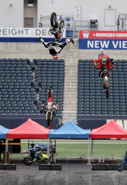 TREVOR HAGAN / WINNIPEG FREE PRESS
Nitro Circus performers at Investors Group Field, Wednesday, June 14, 2017.