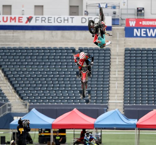 TREVOR HAGAN / WINNIPEG FREE PRESS
Nitro Circus performers at Investors Group Field, Wednesday, June 14, 2017.