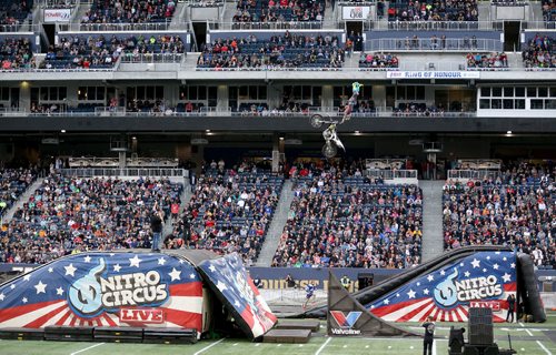 TREVOR HAGAN / WINNIPEG FREE PRESS
Nitro Circus performers at Investors Group Field, Wednesday, June 14, 2017.