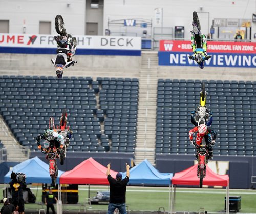 TREVOR HAGAN / WINNIPEG FREE PRESS
Nitro Circus performers at Investors Group Field, Wednesday, June 14, 2017.