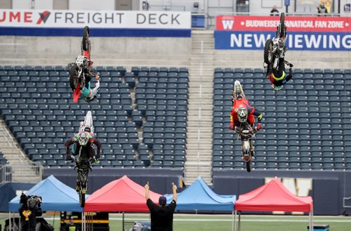 TREVOR HAGAN / WINNIPEG FREE PRESS
Nitro Circus performers at Investors Group Field, Wednesday, June 14, 2017.