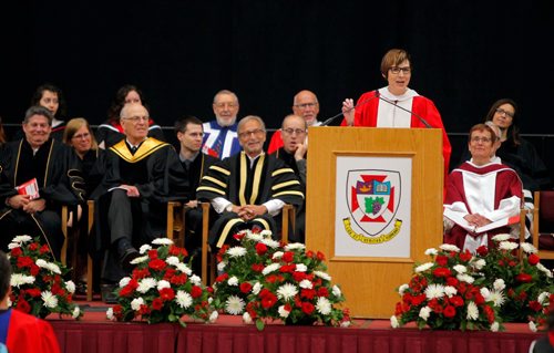 BORIS MINKEVICH / WINNIPEG FREE PRESS
U of W Convocation at Duckworth Centre. Cindy Blackstock received an honorary doctorate and speaks to the grads. June 16, 2017
