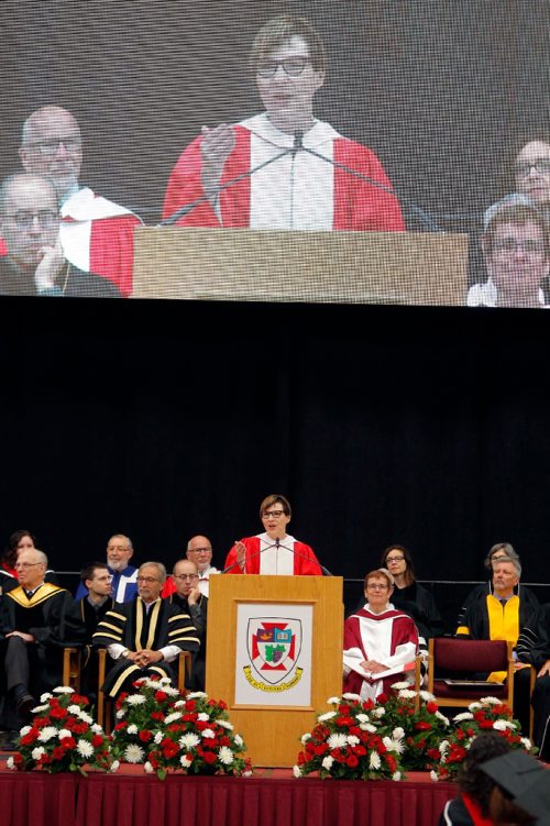 BORIS MINKEVICH / WINNIPEG FREE PRESS
U of W Convocation at Duckworth Centre. Cindy Blackstock received an honorary doctorate and speaks to the grads. June 16, 2017
