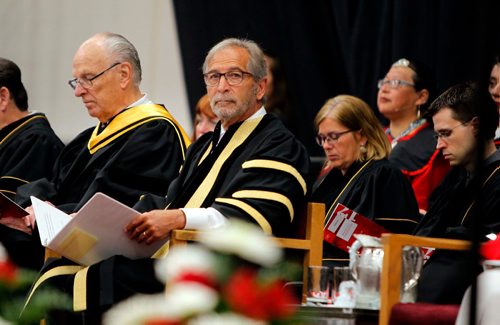 BORIS MINKEVICH / WINNIPEG FREE PRESS
U of W Convocation at Duckworth Centre. Mr. Robert (Bob) Silver Chancellor, The University of Winnipeg, centre, at the event. June 16, 2017
