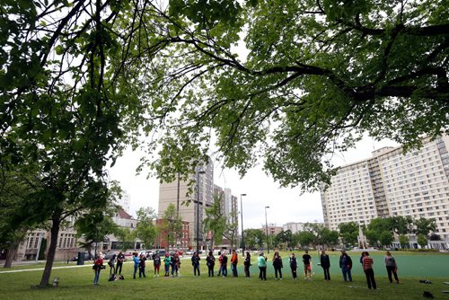 WAYNE GLOWACKI / WINNIPEG FREE PRESS

 Drag the Red volunteers took a forensic training workshop at the University of Winnipeg Saturday then did some field work in Central Park. Organizers had placed bone fragments in the grass for participants to take part in an organized search and to properly record  findings. Melissa Martin story  June 17   2017