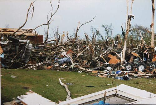 RUTH BONNEVILLE / WINNIPEG FREE PRESS

Feature, ELIE - Tornado anniversary
After photo  (taken by family) of the yard next to Les and his wife Lynn Kauppila's home after F5 Tornado that ripped their home from its foundation.  
Les and his wife Lynn Kauppila of Elie Manitoba survived  a F5 tornado ten years ago that ripped their house from its foundation as they hid in the basement.     Story on how the couple and the community of Elie are doing on the 10 year anniversary of the biggest tornado to hit Canada. 

 See Kevin Rollason's story. 
June 15, 2017