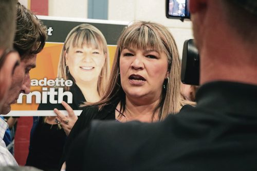 Canstar Community News June 13, 2017 - NDP MLA Bernadette Smith speaks to media after she is elected Point Douglas MLA. (LIGIA BRAIDOTTI/CANSTAR COMMUNITY NEWS/TIMES)