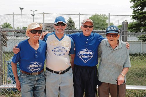 Canstar Community News June 12, 2017 - Members of the Manitoba 55+ Classics slo-pitch league Michael Tarapacki, Bernie Kuntz, Roger Havrilenko, and Roy Solinger. (LIGIA BRAIDOTTI/CANSTAR COMMUNITY NEWS/TIMES)