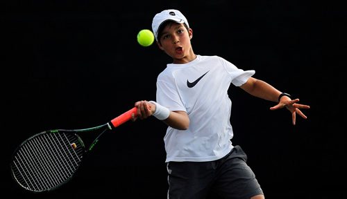 PHIL HOSSACK / WINNIPEG FREE PRESS  -   STANDUP/Agate - No quarter no mercy, 14 yr old Marcello Audino kept his eye on the ball and his mind on the match Tuesday night at the Manitoba Clay Court Championships. He too his match in two clean sets 6-0 and 6-0.   -  June 20, 2017