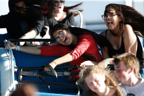 JOHN WOODS / WINNIPEG FREE PRESS
Kally Quillcook and Taylor Quill ride the Polar Express at the Ex Tuesday, June 20, 2017.