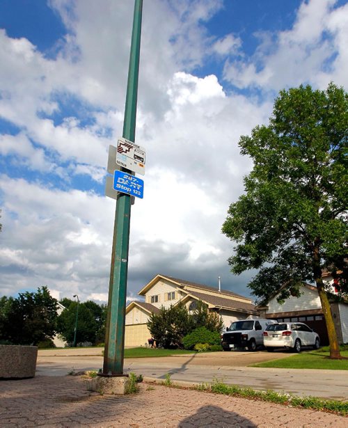 BORIS MINKEVICH / WINNIPEG FREE PRESS
A typical bus stop in Island Lakes, a popular southeast Winnipeg suburb. ALDO SANTIN STORY  June 21, 2017
