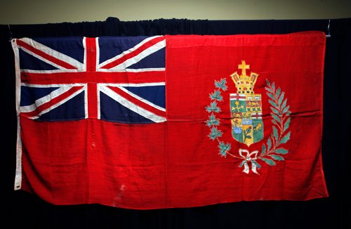 WAYNE GLOWACKI / WINNIPEG FREE PRESS

The Canadian Red Ensign  1870-1873.  This cotton flag is on display at the Manitoba Museum.  June 22   2017