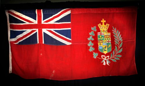 WAYNE GLOWACKI / WINNIPEG FREE PRESS

The Canadian Red Ensign  1870-1873.  This cotton flag is on display at the Manitoba Museum.  June 22   2017