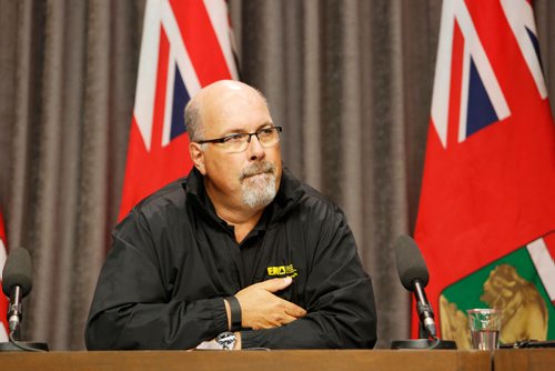 JUSTIN SAMANSKI-LANGILLE / WINNIPEG FREE PRESS
Emergency Measures Organization assistant deputy minister Lee Spencer speaks to reporters at a press conference at the Manitoba Legislature building Thursday. Spencer gave updates on the situation in Churchill following the closure of a section of the Hudson Bay Railway.
170622 - Thursday, June 22, 2017.