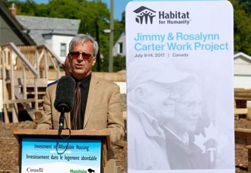 JUSTIN SAMANSKI-LANGILLE / WINNIPEG FREE PRESS
Habitat For Humanity Vice Chair David Hooper speaks at a press event announcing a combined investment of $1.2 million from the provincial and federal governments into affordable housing for Manitobans.
170626 - Monday, June 26, 2017.