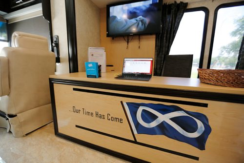 JUSTIN SAMANSKI-LANGILLE / WINNIPEG FREE PRESS
The Manitoba Metis Federation's new mobile outreach office features high speed internet access, office facilities and a small kitchenette. The mobile office will travel to Metis communities providing much improved access to services such as citizenship applications and education programs.
170626 - Monday, June 26, 2017.